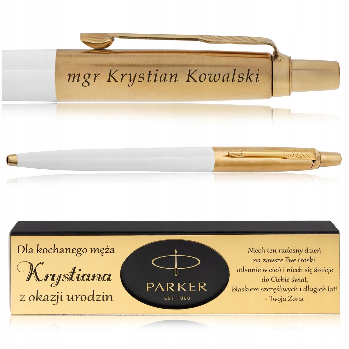 Jotter Pen Goud Wit 24 Karaat met Gravering & Cadeaudoos de Parker – photo produit