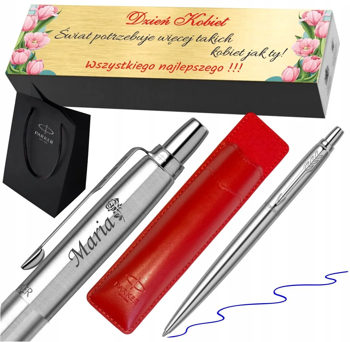 Jotter Pen Steel CT met gravure, etui en cadeaudoos van Parker in Rood – productfoto