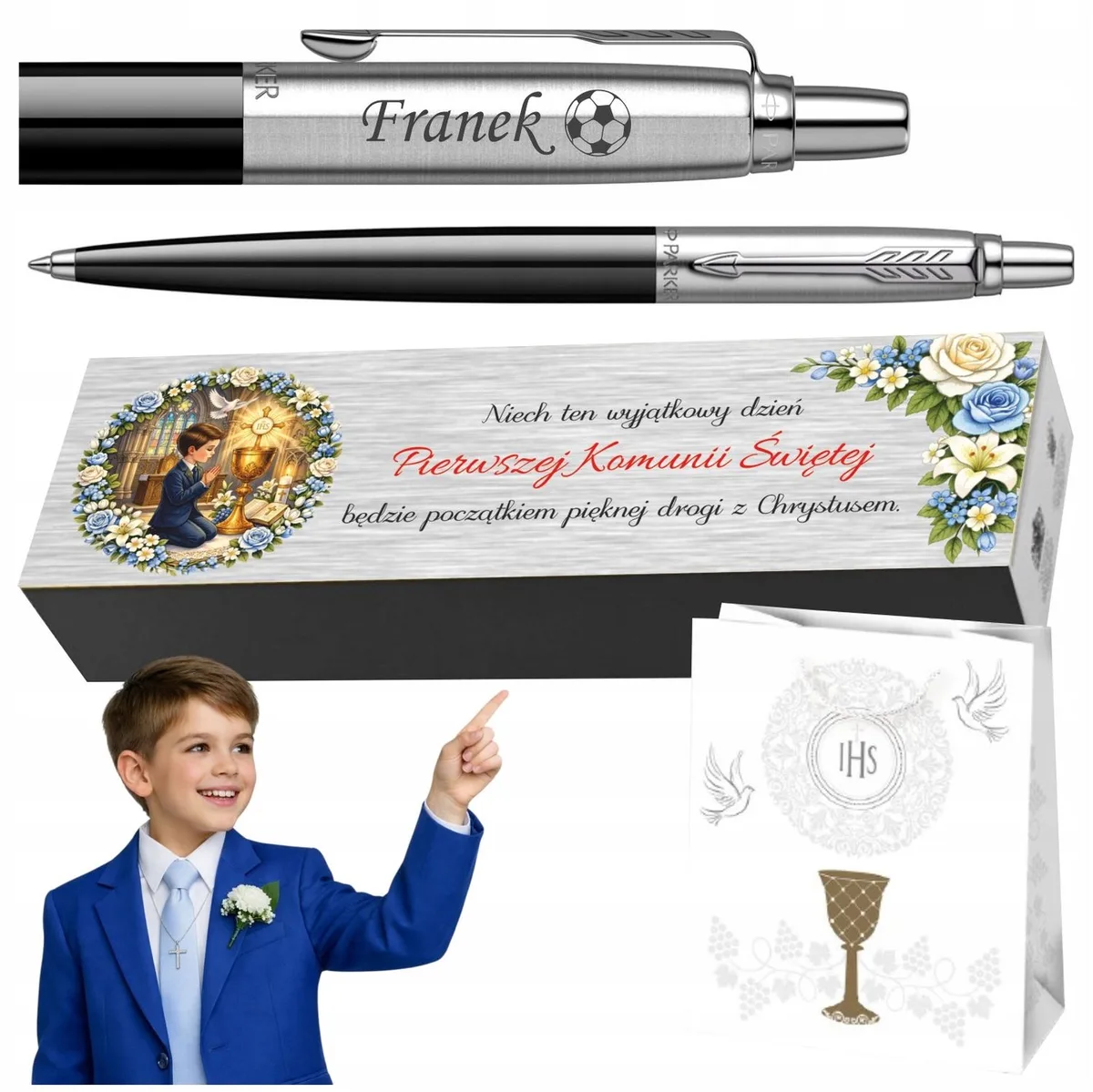 Jotter Pen Zwart met Gravure & Communie Cadeau Verpakking von Parker – Produktfoto