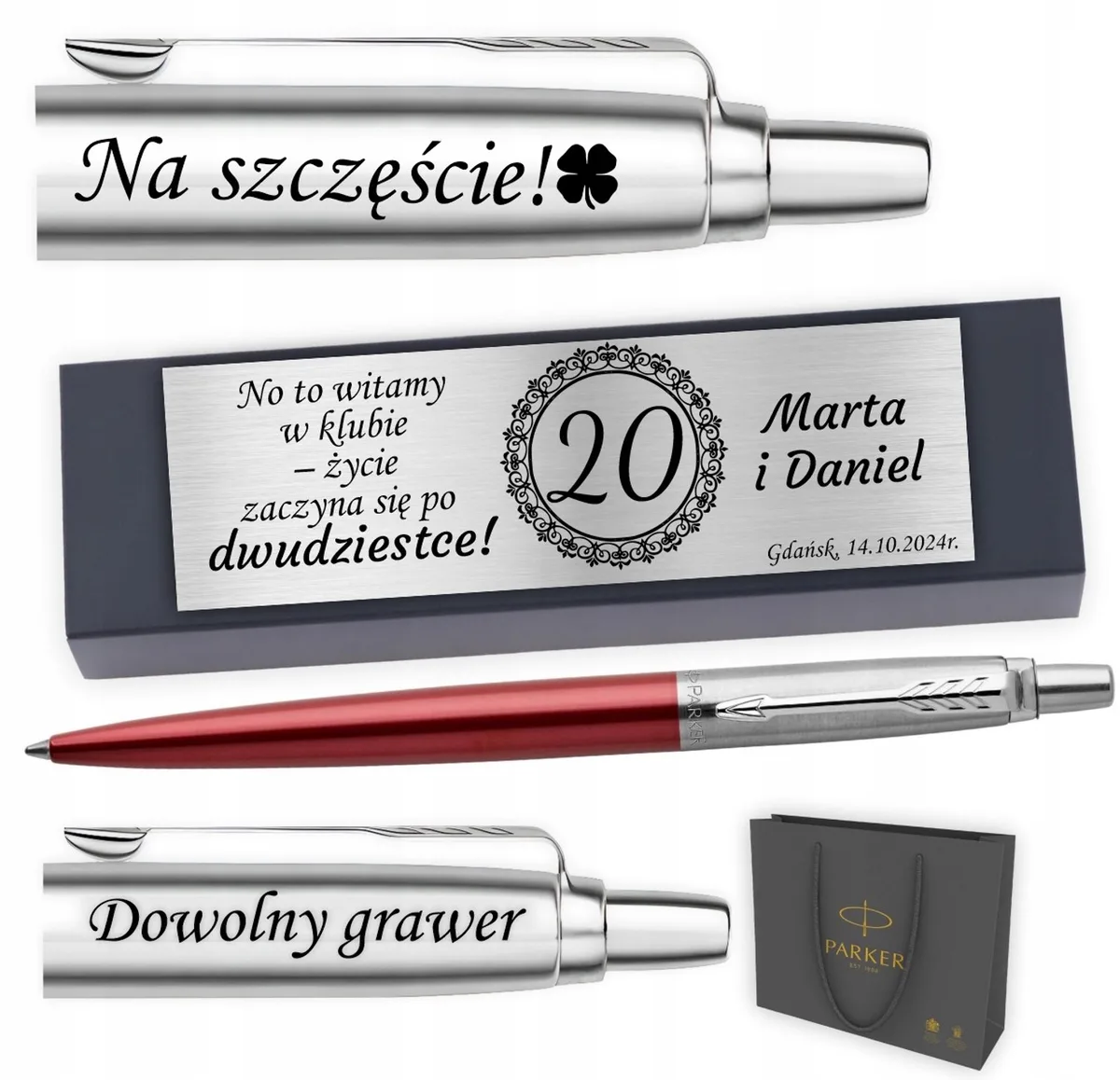 Jotter Rode Pen met Gratis Gravure & Zilveren Plaquette - Cadeau de Parker – photo produit