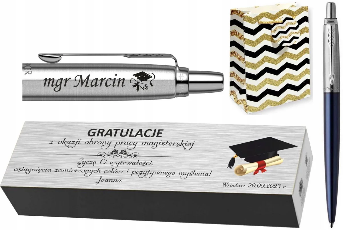 Jotter Royal met Gravure - Luxe Blauwe Pen met Cadeauplaatje de Parker en Bleu – photo produit