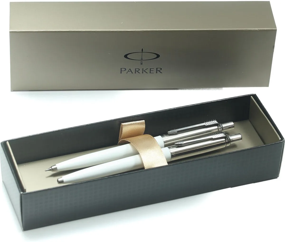 jotter set, Wit Color, balpen en potlood wit. geschenk verpakt. de Parker en Blanc – photo produit
