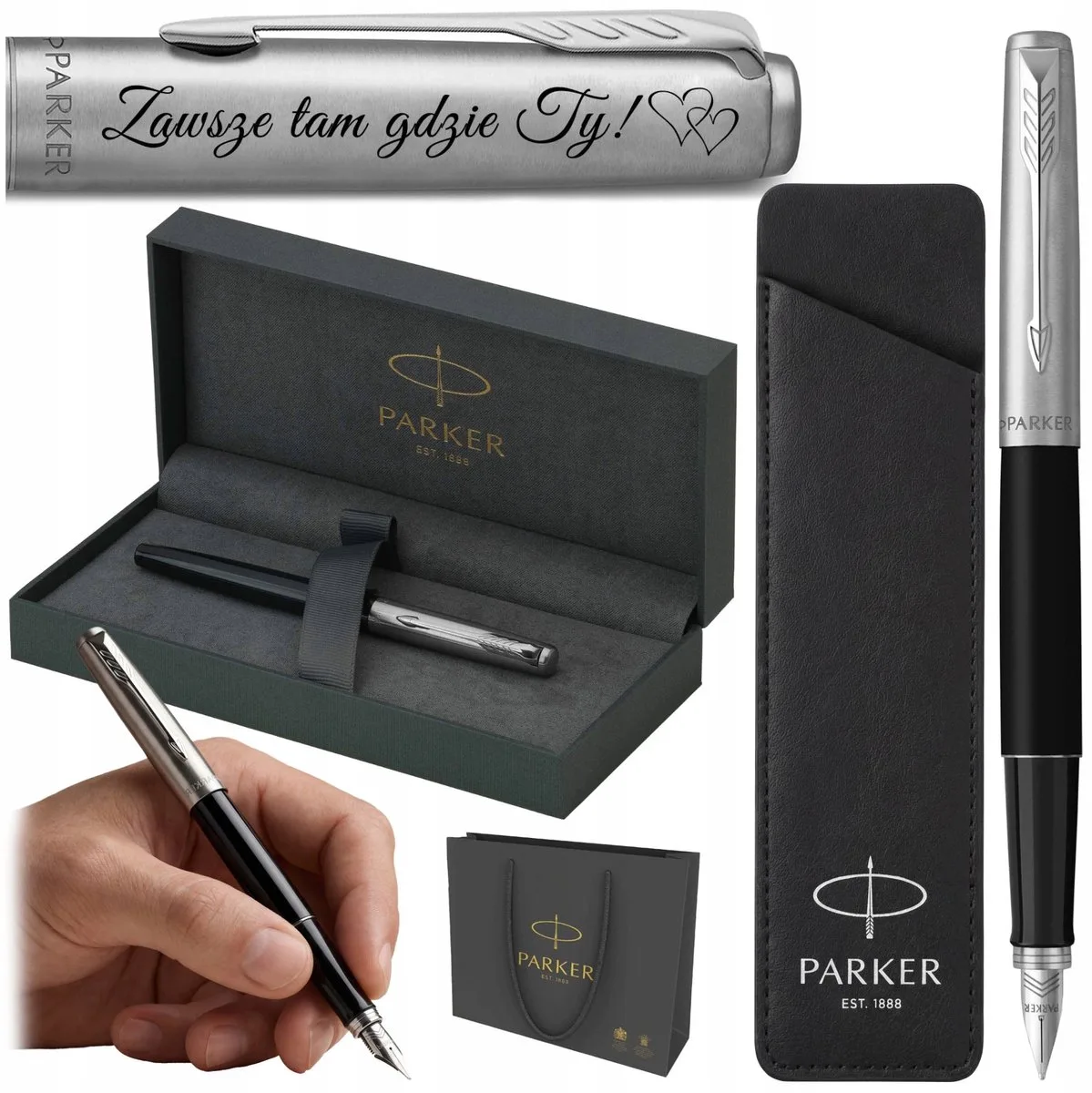 Jotter Vulpen Zwart met Gravure & Lederen Etui - Luxe Cadeau von Parker – Produktfoto