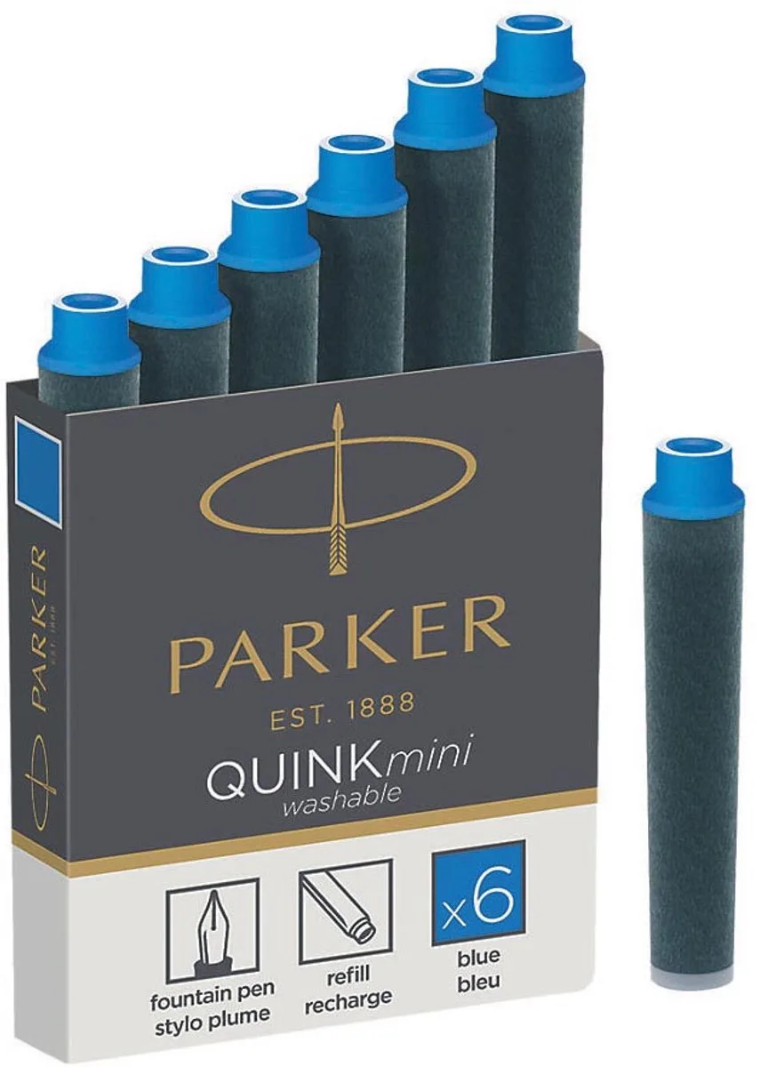 minivulpen inktpatronen | Blauwe QUINK inkt | 6 stuks fra Parker i Blå – produktbillede