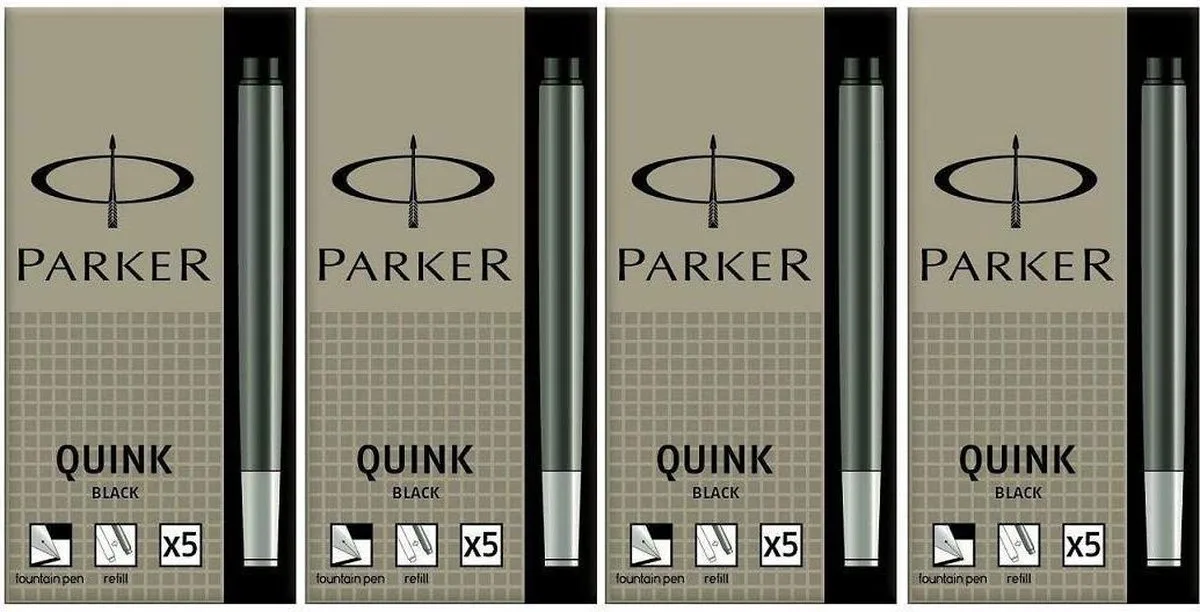 Quink permanente inkt vulpen navulpatronen, 20 zwarte inktvullingen (3011031PP) de Parker en Noir – photo produit