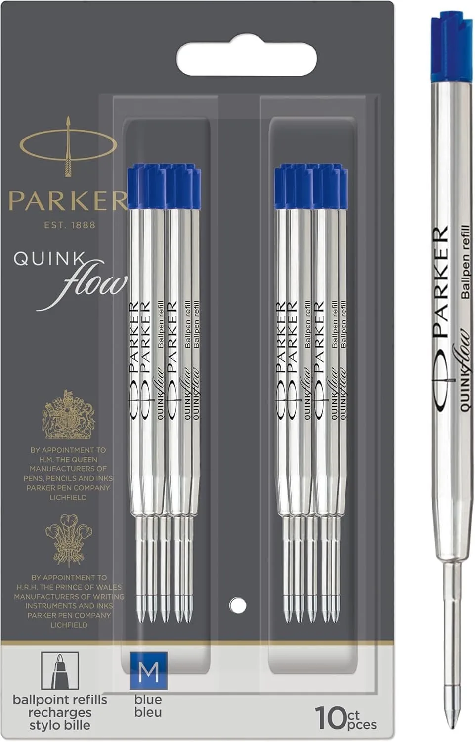 Quinkflow Blauwe Balpen Vullingen Medium 10 Stuks de Parker en Bleu – photo produit