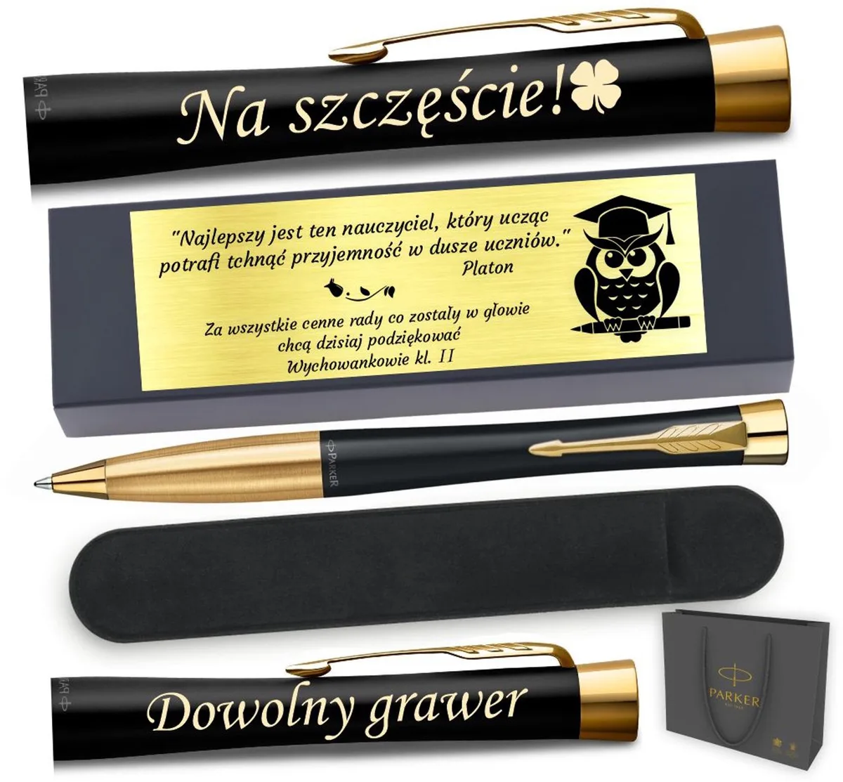 Urban GT Pen Zwart met Gravure & Gouden Plaquette - Luxe Cadeau fra Parker – produktbillede