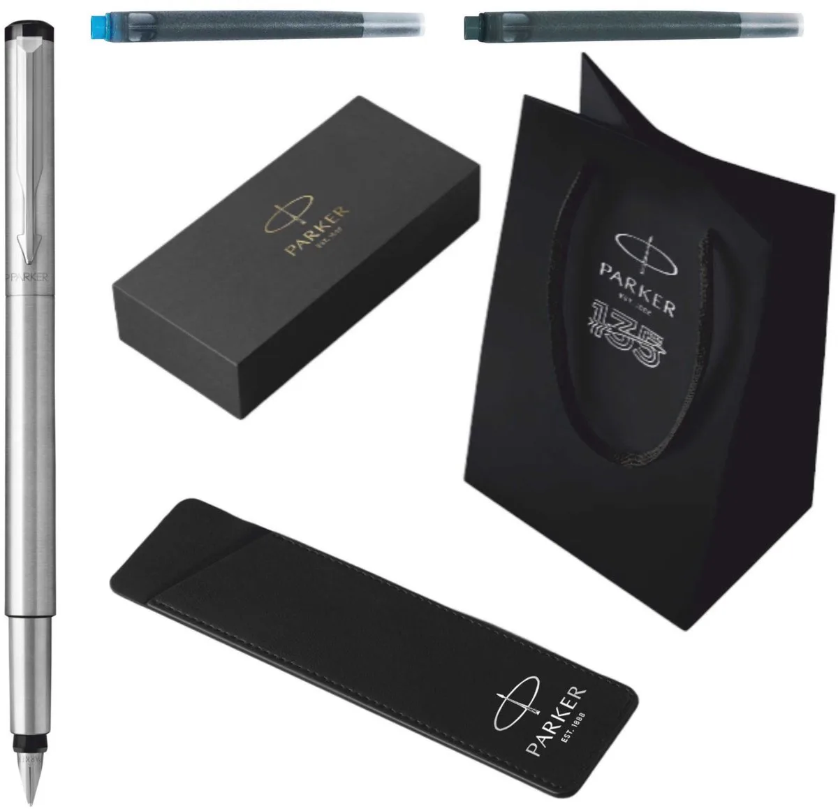 Vulpen Set - Luxe geschenkverpakking met 2 inktcartridges fra Parker i Sølv – produktbillede