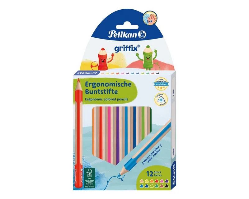 Buntstift griffix®, (12-tlg), 12 Farben, wasservermalbar fra Pelikan i Flerfarvet – produktbillede