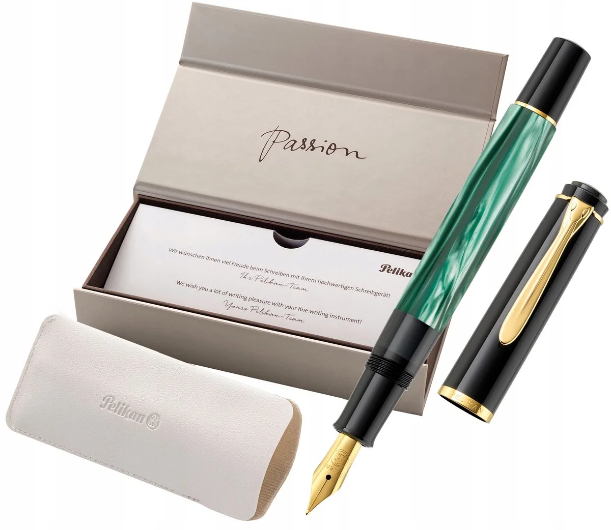 Classic M200 Vulpen EF - Goud Verguld fra Pelikan i Groen Marmer – produktbillede
