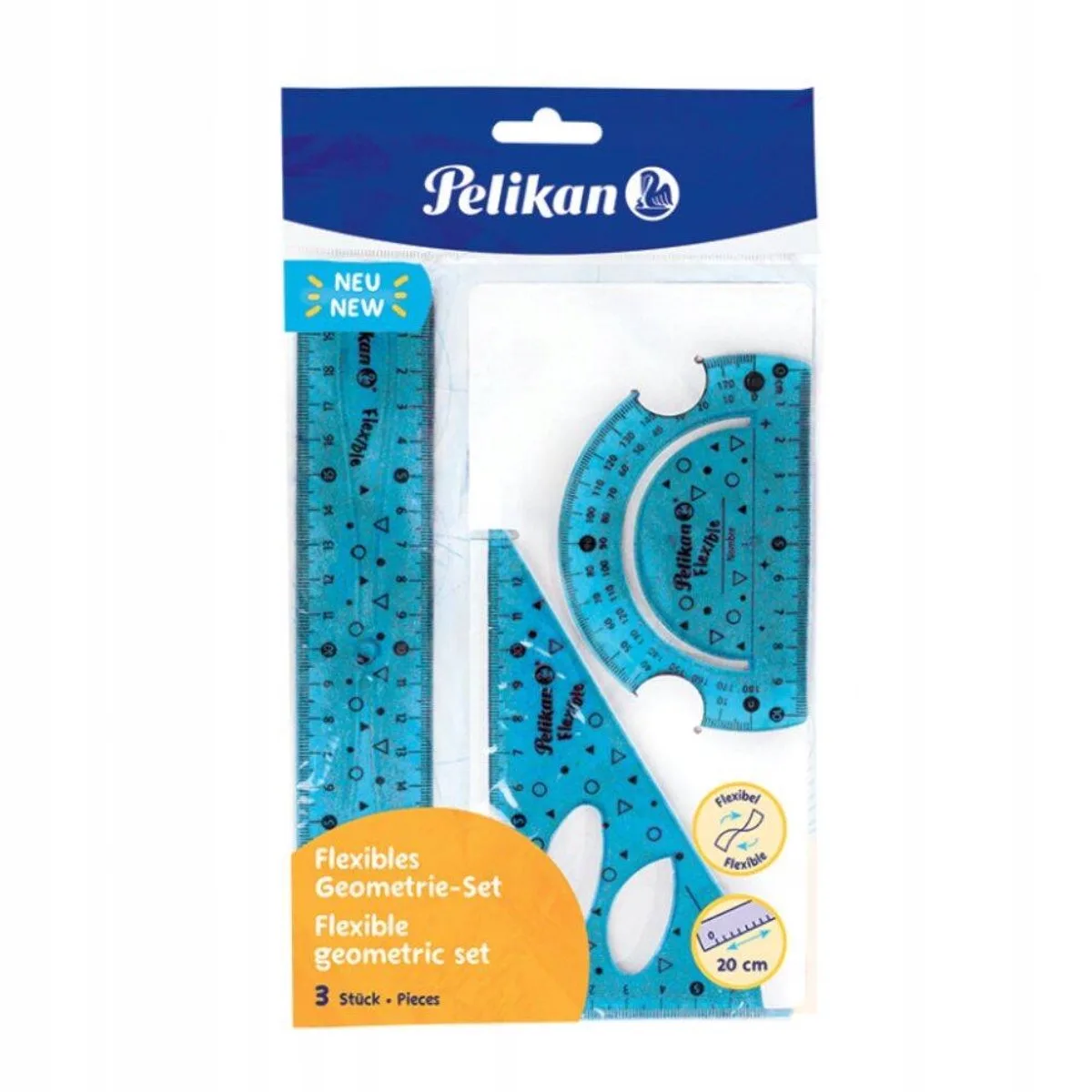 Geometrie Set 700917: Liniaal, Gradenschaal, Tekenhaak von Pelikan in Blau – Produktfoto