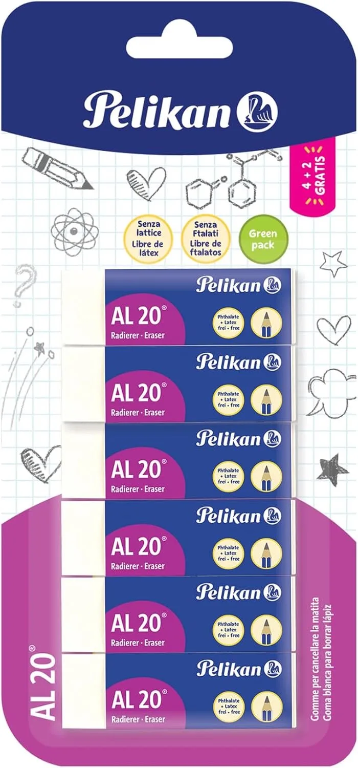 Gummetjes 6 Stuks - Vlekkeloos Gummen voor Tekenen de Pelikan – photo produit