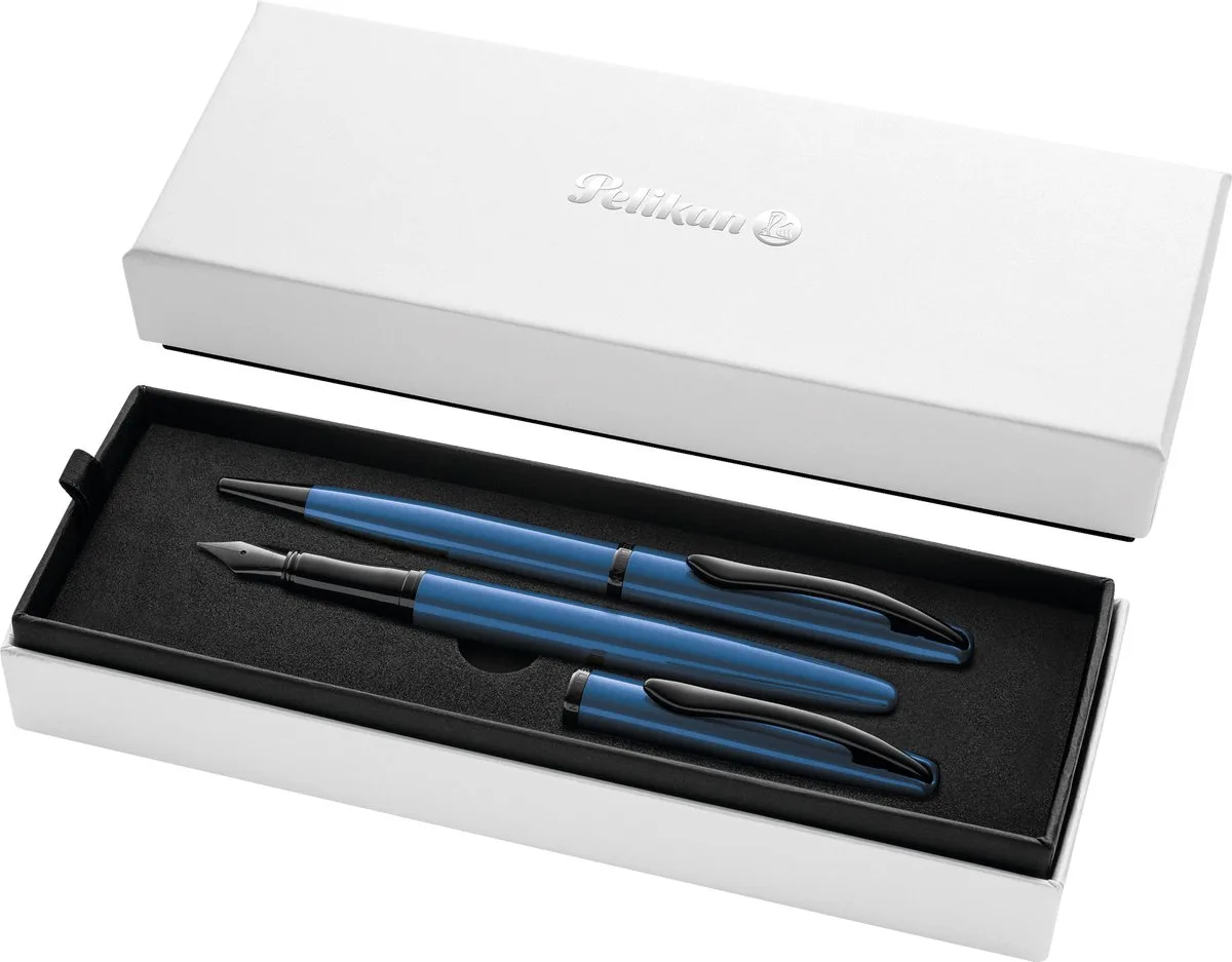 Jazz Noble Elegance schrijfset - vulpen M + balpen - metaal - blauw von Pelikan in Aquamarine – Produktfoto