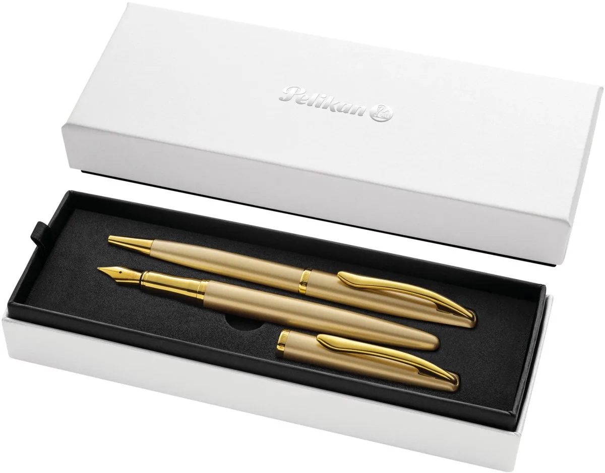 Jazz Noble Elegance schrijfset - vulpen M + balpen - metaal von Pelikan in Gold – Produktfoto