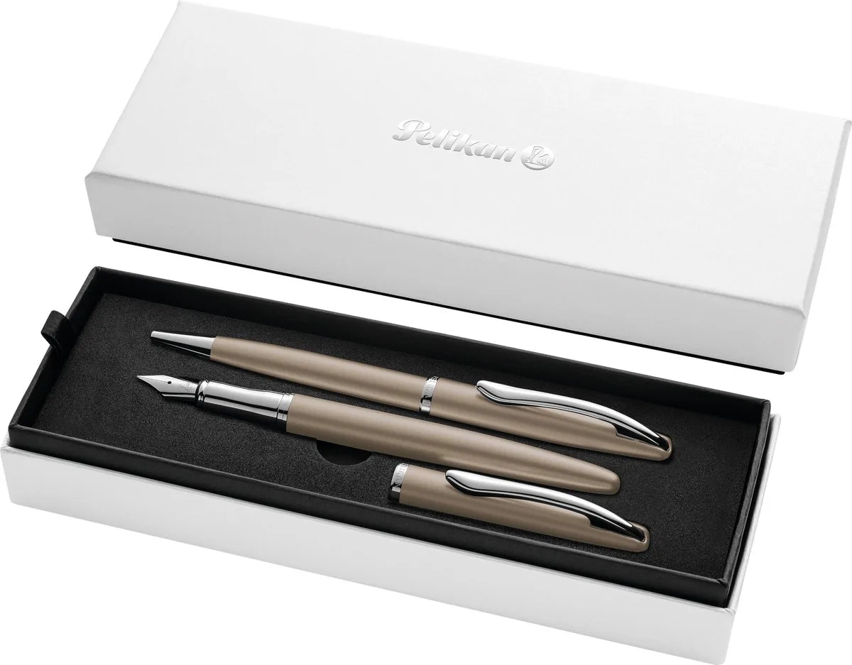 Jazz Noble Elegance schrijfset - vulpen M + balpen - metaal - grijsbruin von Pelikan in Taupe – Produktfoto