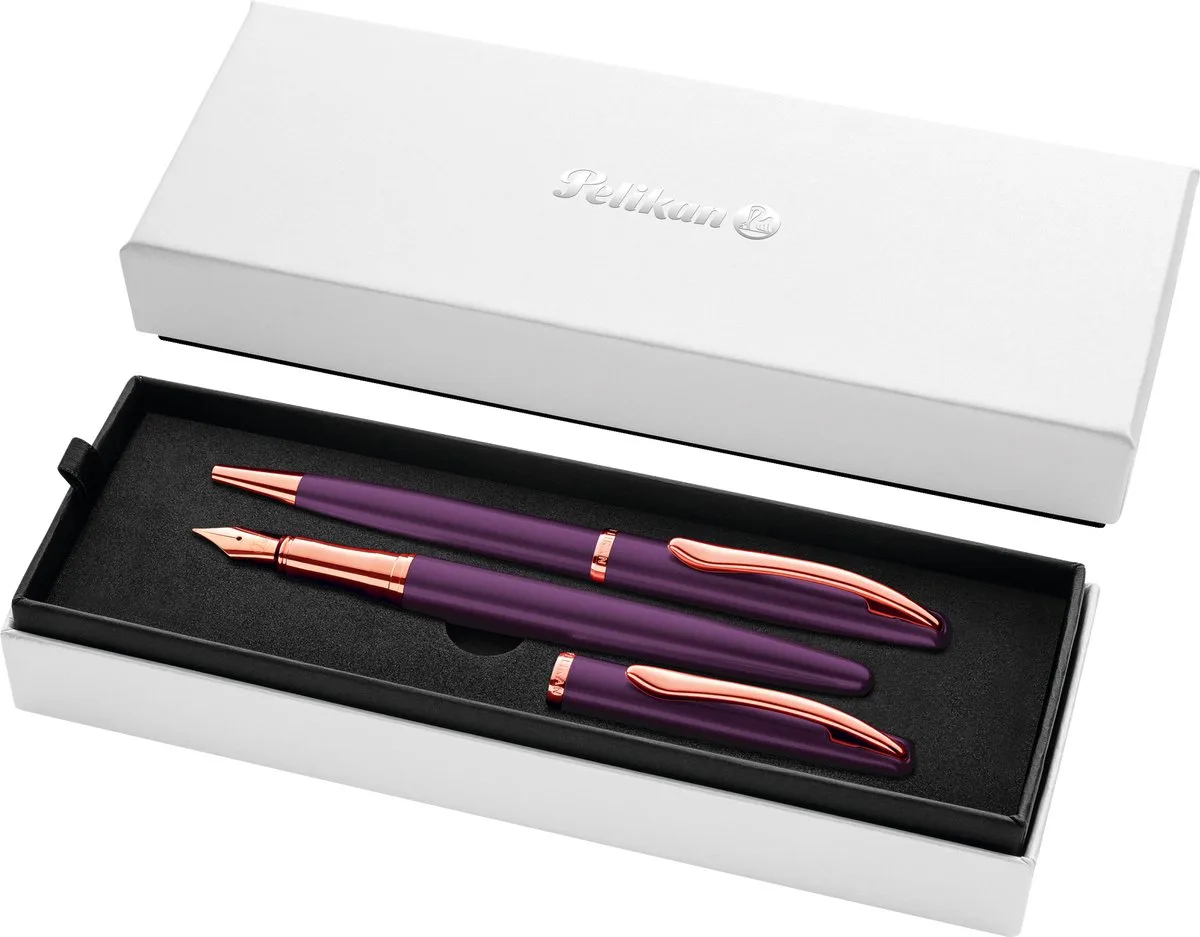 Jazz Noble Elegance schrijfset - vulpen M + balpen - metaal - paars de Pelikan en Violet – photo produit