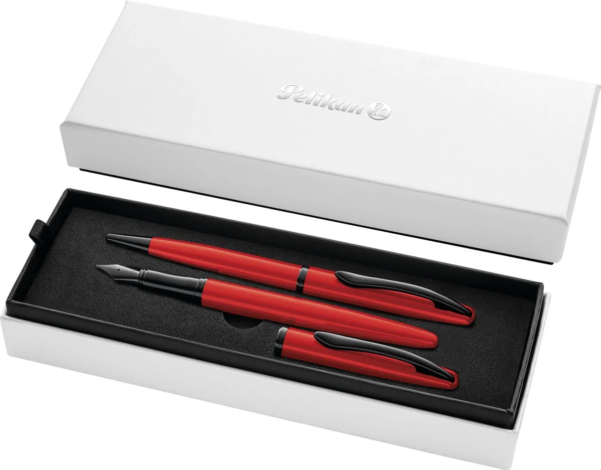 Jazz Noble Elegance schrijfset - vulpen M + balpen - metaal från Pelikan i Röd – produktbild