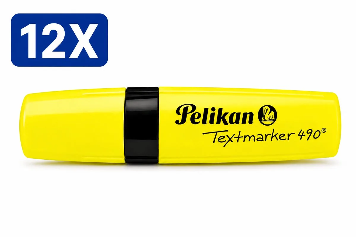 Pelikan 490 Markeerstift - Set van 12 Stuks - Fluorescerende Highlighter Textmarker met Wigvormige Punt - Snel Drogend voor School Kantoor en Studie de Pelikan en Jaune – photo produit