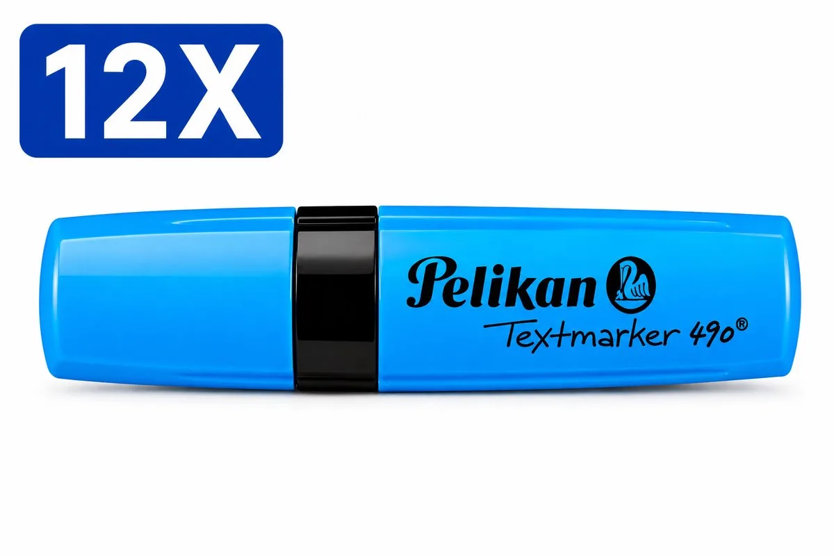 Pelikan 490 Markeerstift - Set van 12 Stuks - Fluorescerende Highlighter Textmarker met Wigvormige Punt - Snel Drogend voor School Kantoor en Studie van Pelikan in Blauw – productfoto
