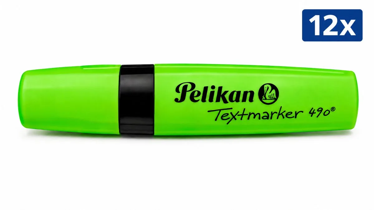 Pelikan 490 Markeerstift - Set van 12 Stuks - Fluorescerende Highlighter Textmarker met Wigvormige Punt - Snel Drogend voor School Kantoor en Studie från Pelikan i Grön – produktbild