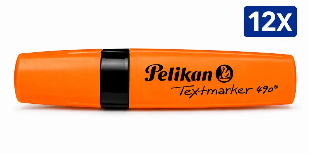 Pelikan 490 Markeerstift - Set van 12 Stuks - Fluorescerende Highlighter Textmarker met Wigvormige Punt - Snel Drogend voor School Kantoor en Studie de Pelikan en Orange – photo produit
