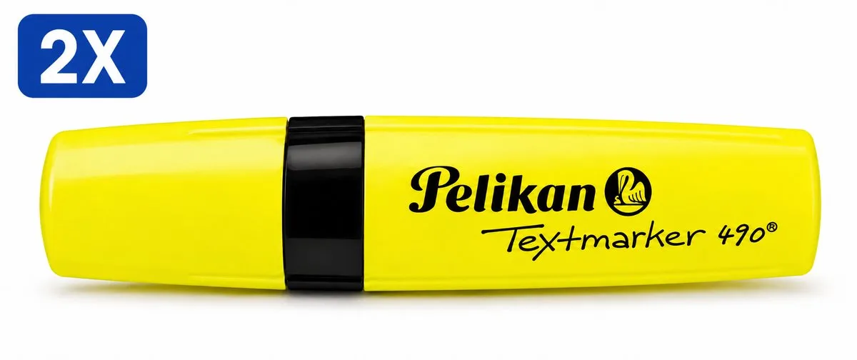 Pelikan 490 Markeerstift - Set van 2 Stuks - Fluorescerende Highlighter Textmarker met Wigvormige Punt - Snel Drogend voor School Kantoor en Studie de Pelikan en Jaune – photo produit