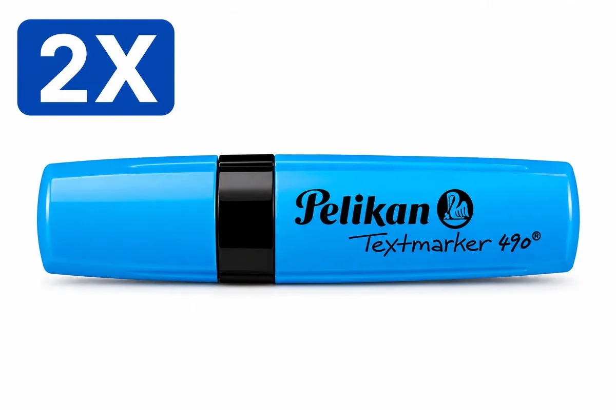 Pelikan 490 Markeerstift - Set van 2 Stuks - Fluorescerende Highlighter Textmarker met Wigvormige Punt - Snel Drogend voor School Kantoor en Studie van Pelikan in Blauw – productfoto