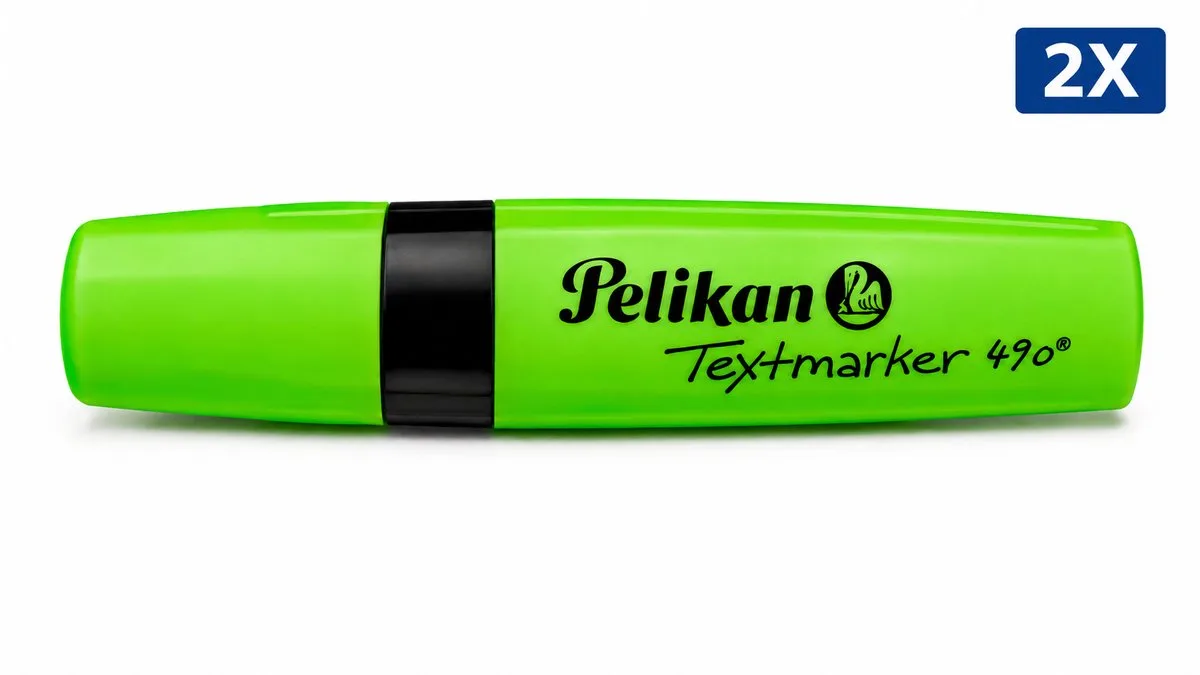 Pelikan 490 Markeerstift - Set van 2 Stuks - Fluorescerende Highlighter Textmarker met Wigvormige Punt - Snel Drogend voor School Kantoor en Studie de Pelikan en Vert – photo produit