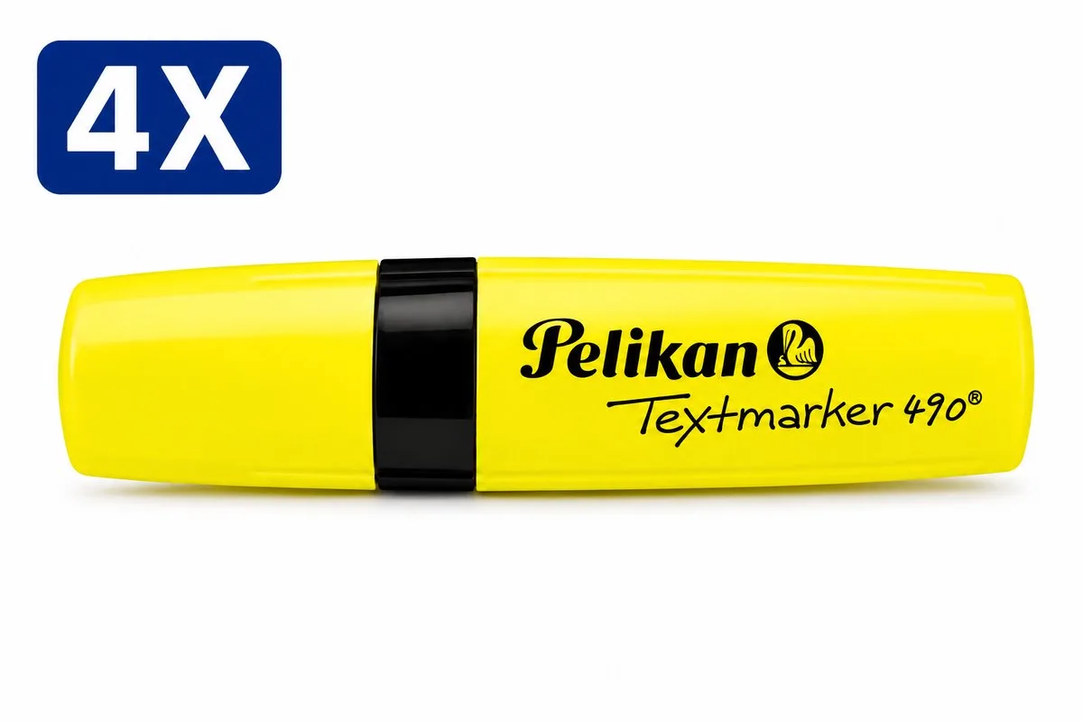 Pelikan 490 Markeerstift - Set van 4 Stuks - Fluorescerende Highlighter Textmarker met Wigvormige Punt - Snel Drogend voor School Kantoor en Studie de Pelikan en Jaune – photo produit