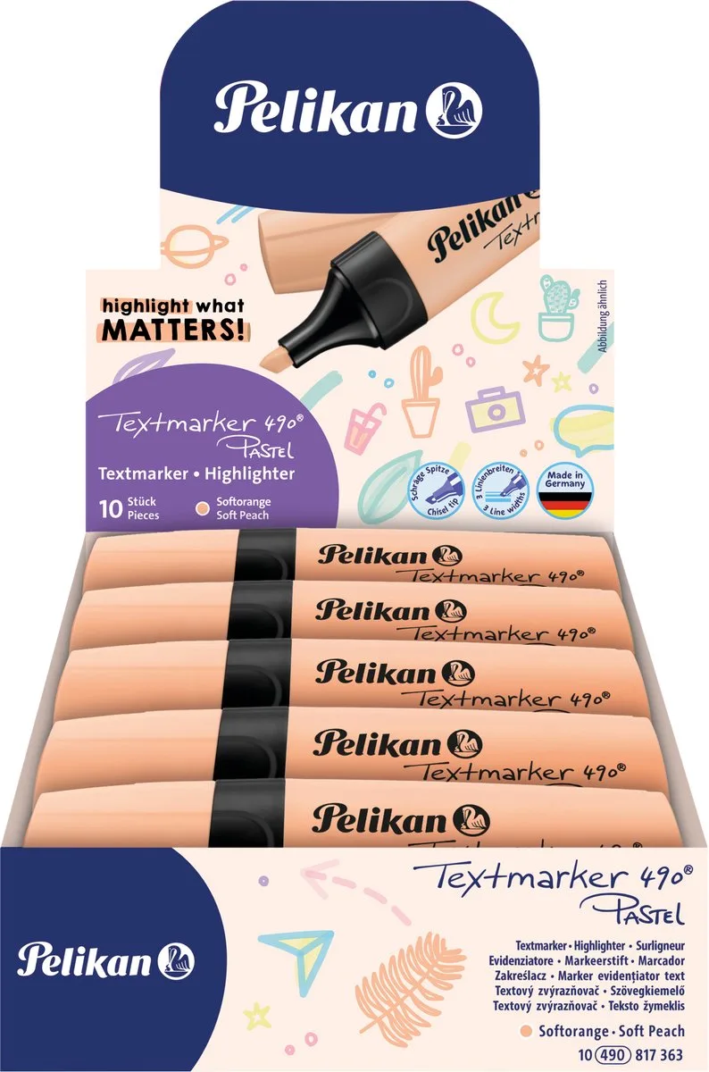 Textmarker 490 - Markeerstift - 10 stuks de Pelikan en Pastel oranje – photo produit