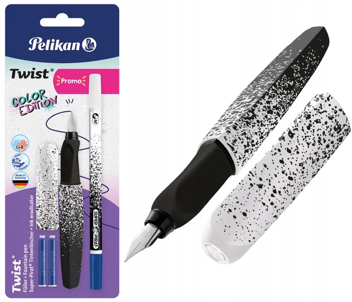 Twist Vulpen Zwart-Wit, Ergonomisch, Voor Links- & Rechtshandigen de Pelikan en Blanc – photo produit