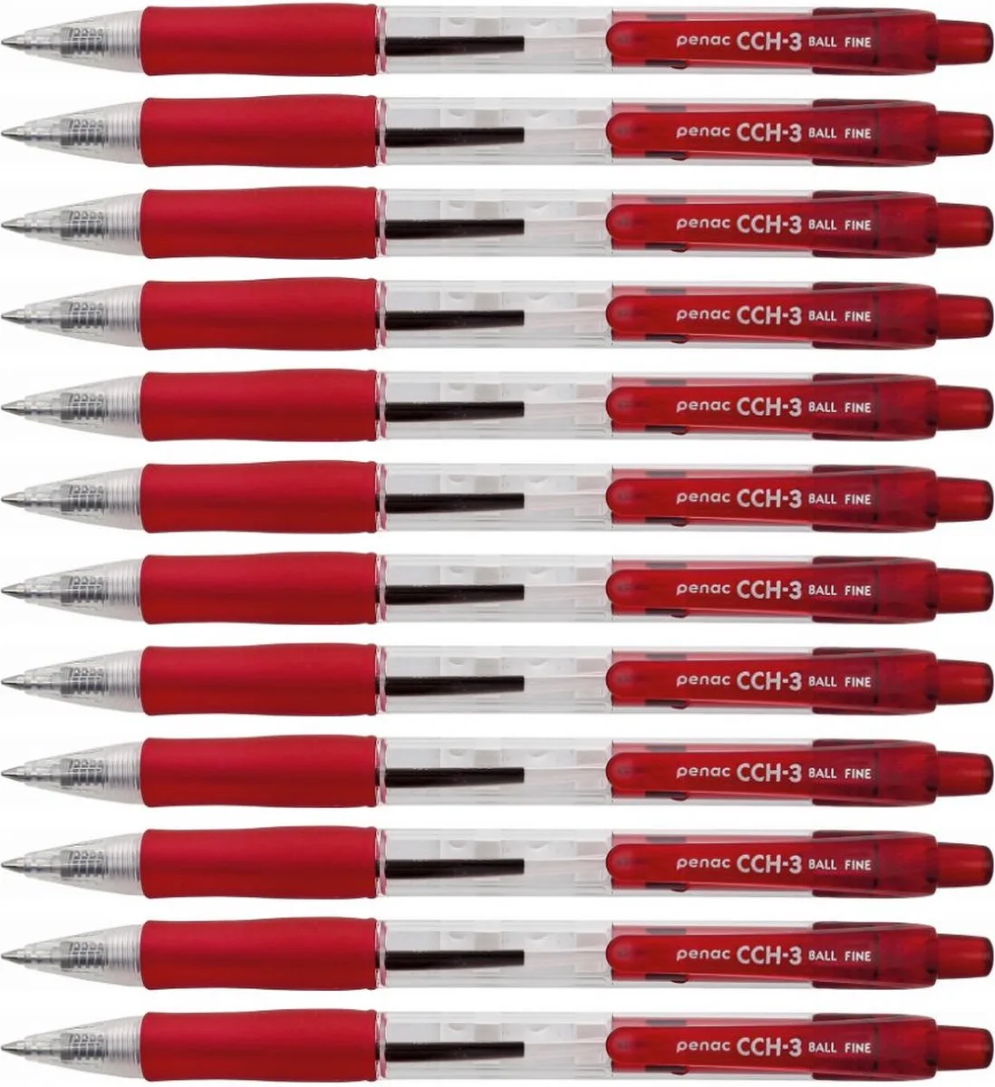 Balpen - CCH-3 - 0.7mm - 12 pack van Penac in Rood – productfoto