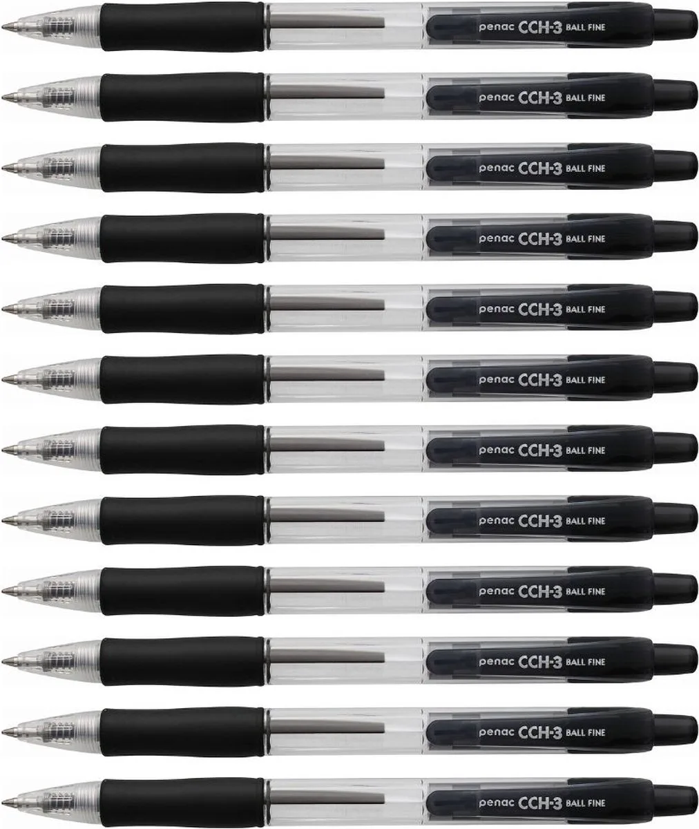 Balpen - CCH-3 - 0.7mm - 12 pack van Penac in Zwart – productfoto