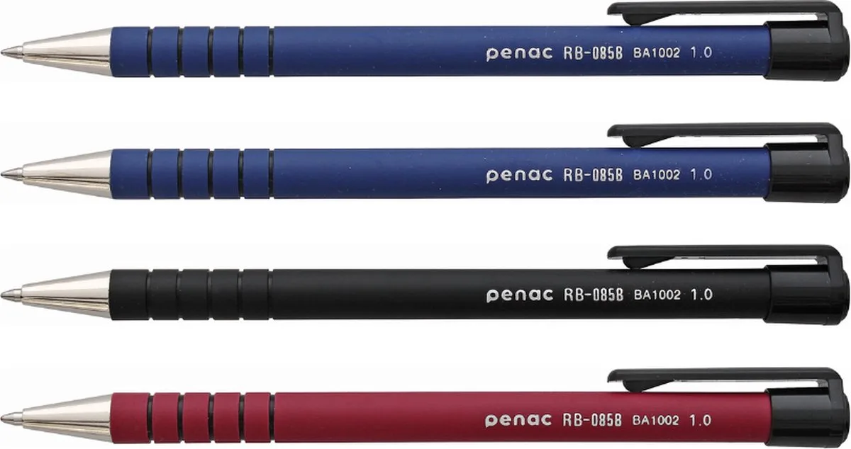 Japan Balpen - RB-085 - 4-pack - 1.0mm - Zwart - Rood fra Penac i Blå – produktbillede