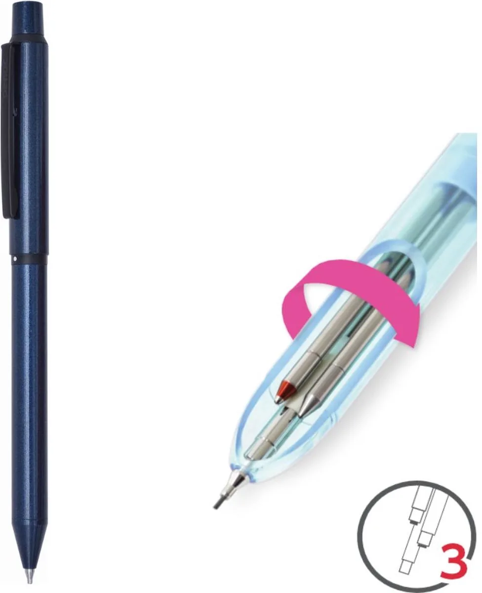 Multisync 207 multipen - 0.7mm Rode & Blauwe inkt - 0.5mm Vulpotlood van Penac in Blauw – productfoto