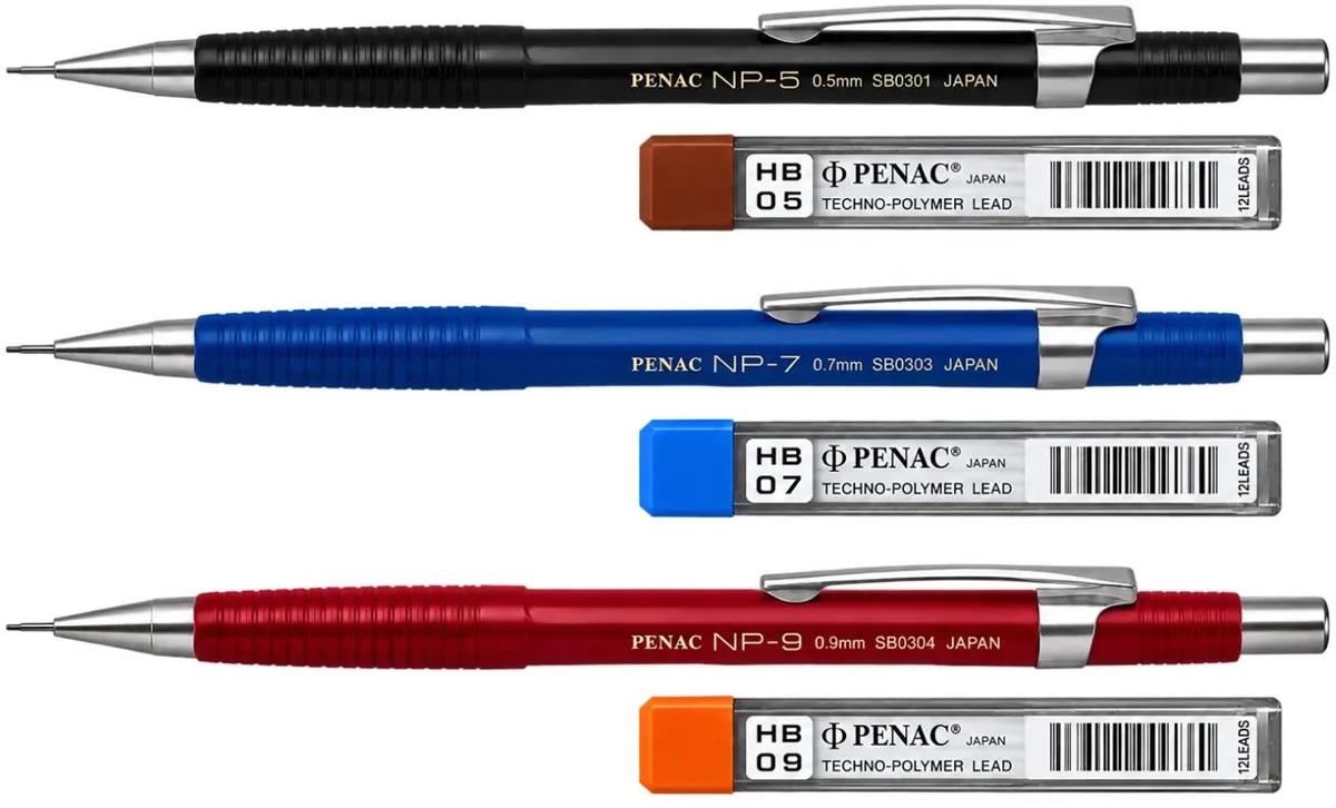 NP Vulpotlood set + Navulling - 0.5mm - 0.7mm - 0.9mm - 3 Mechanical Pencils från Penac i Svart – produktbild