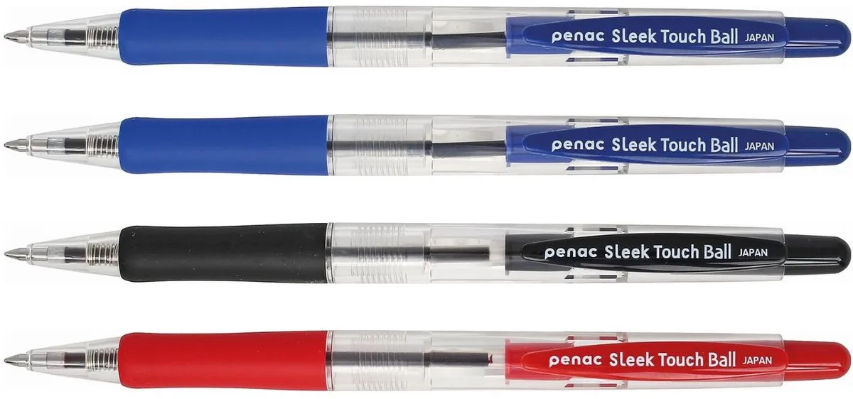 Sleek Touch - Balpen - 0.7 mm - Transparant - 2x Blauw - Zwart - 4 pack från Penac i Röd – produktbild