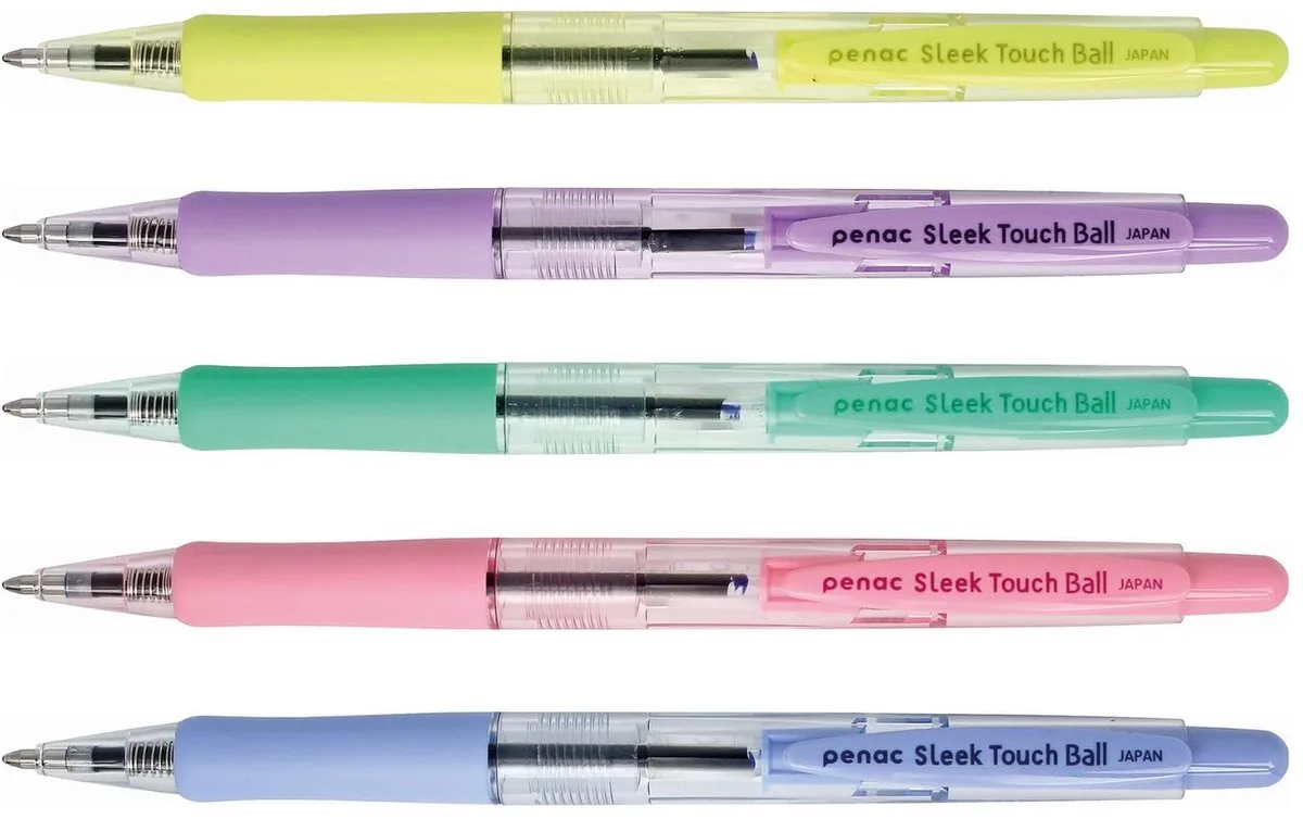 Sleek Touch - Balpen - 1.0 mm - 5 kleuren - Blauwe inkt - 5 pack från Penac i Pastel Roze – produktbild