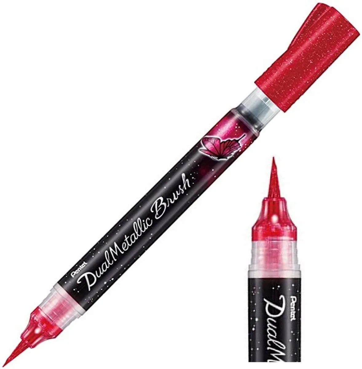 Brush Pen Dual Metallic Kalligrafie Marker de Pentel en Rose – photo produit