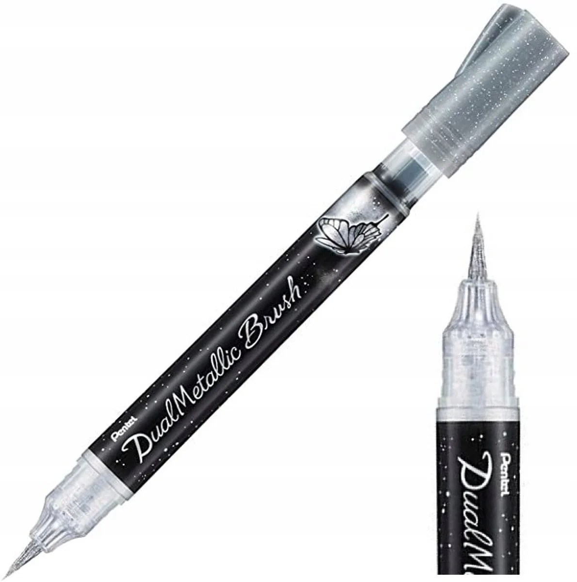 Brush Pen Dual Metallic Kalligrafie Marker de Pentel en Argent – photo produit