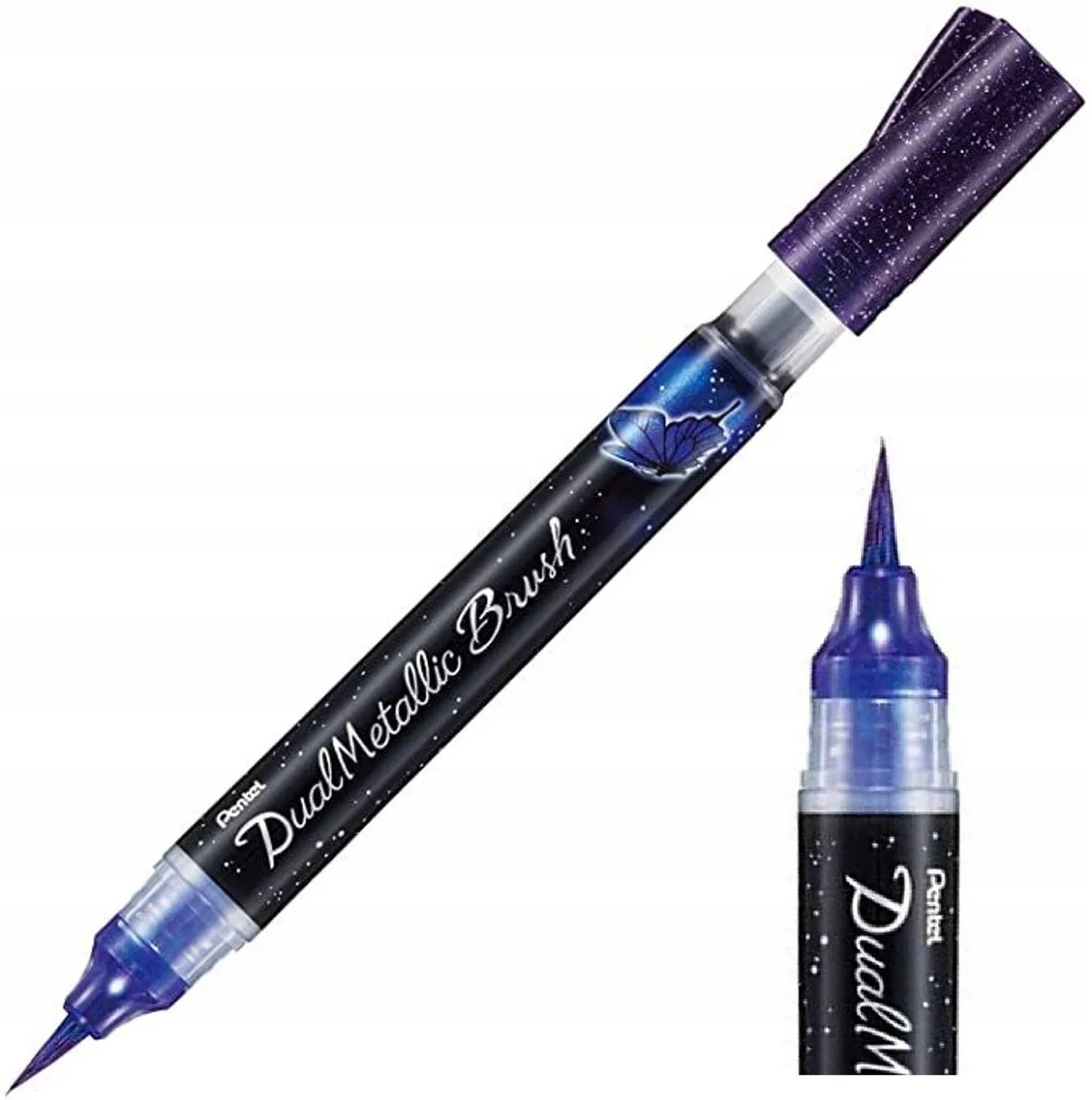 Brush Pen Dual Metallic Kalligrafie Stift - Paars & Blauw från Pentel i Paars & Blauw – produktbild