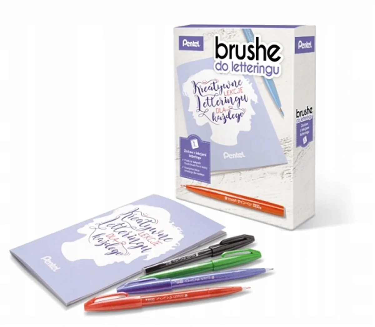 Brush Pen Set voor Lettering - 4 Kleuren + Lesboek van Pentel in Meerkleurig – productfoto