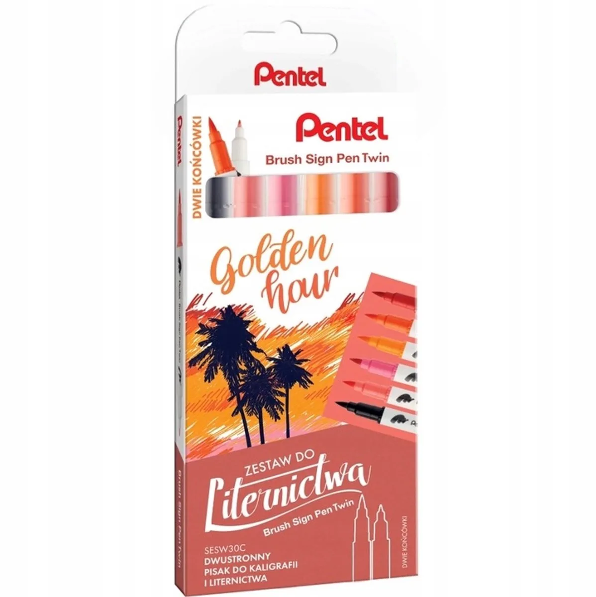 Brush Sign Pen Kalligrafie Markers Set - 6 stuks de Pentel en Multicolore – photo produit
