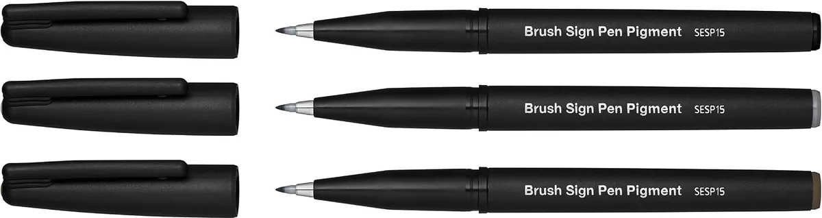 Brush Sign Pen Pigment Fibre Tip Set (3 stuks) de Pentel en Multicolore – photo produit