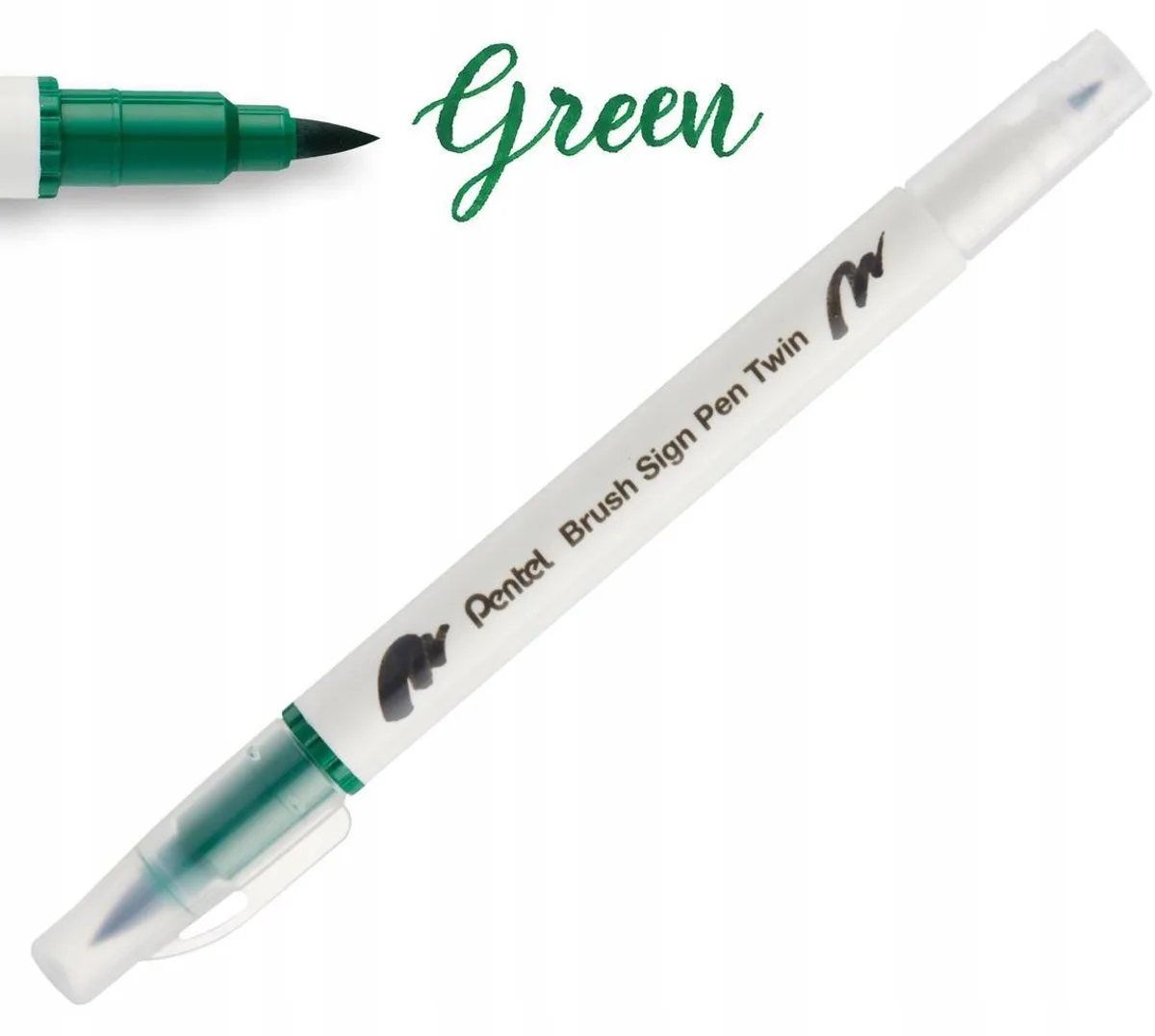 Brush Sign Pen Twin - Kalligrafie Marker van Pentel in Groen – productfoto