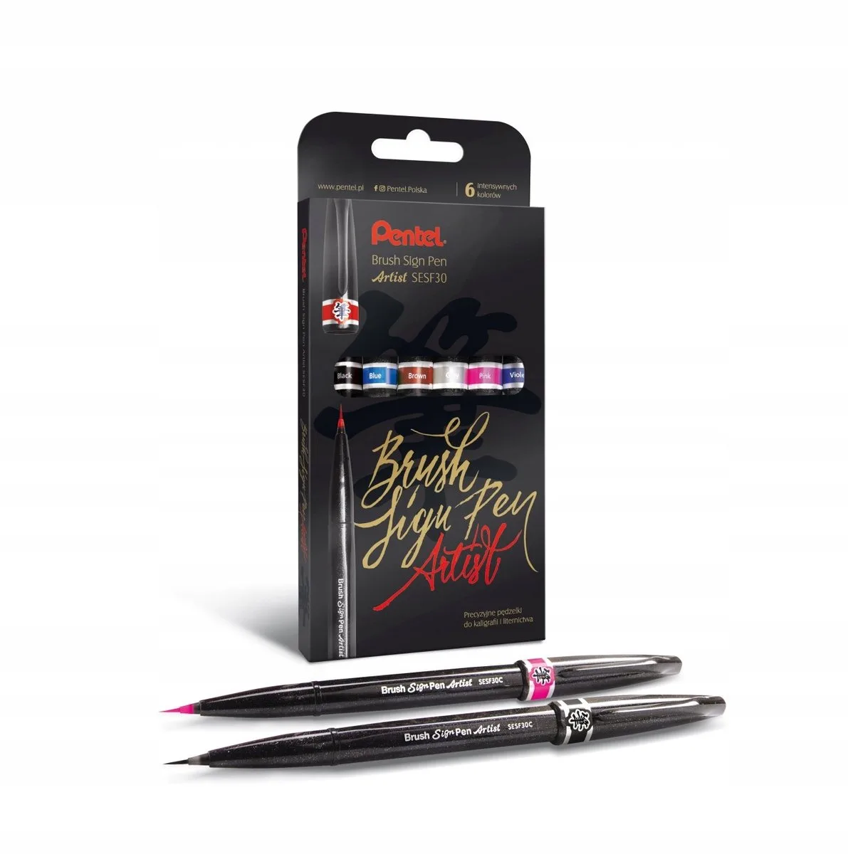 Brush Signpen ACENPV Markers, Set van 6 Stuks van Pentel in Meerkleurig – productfoto
