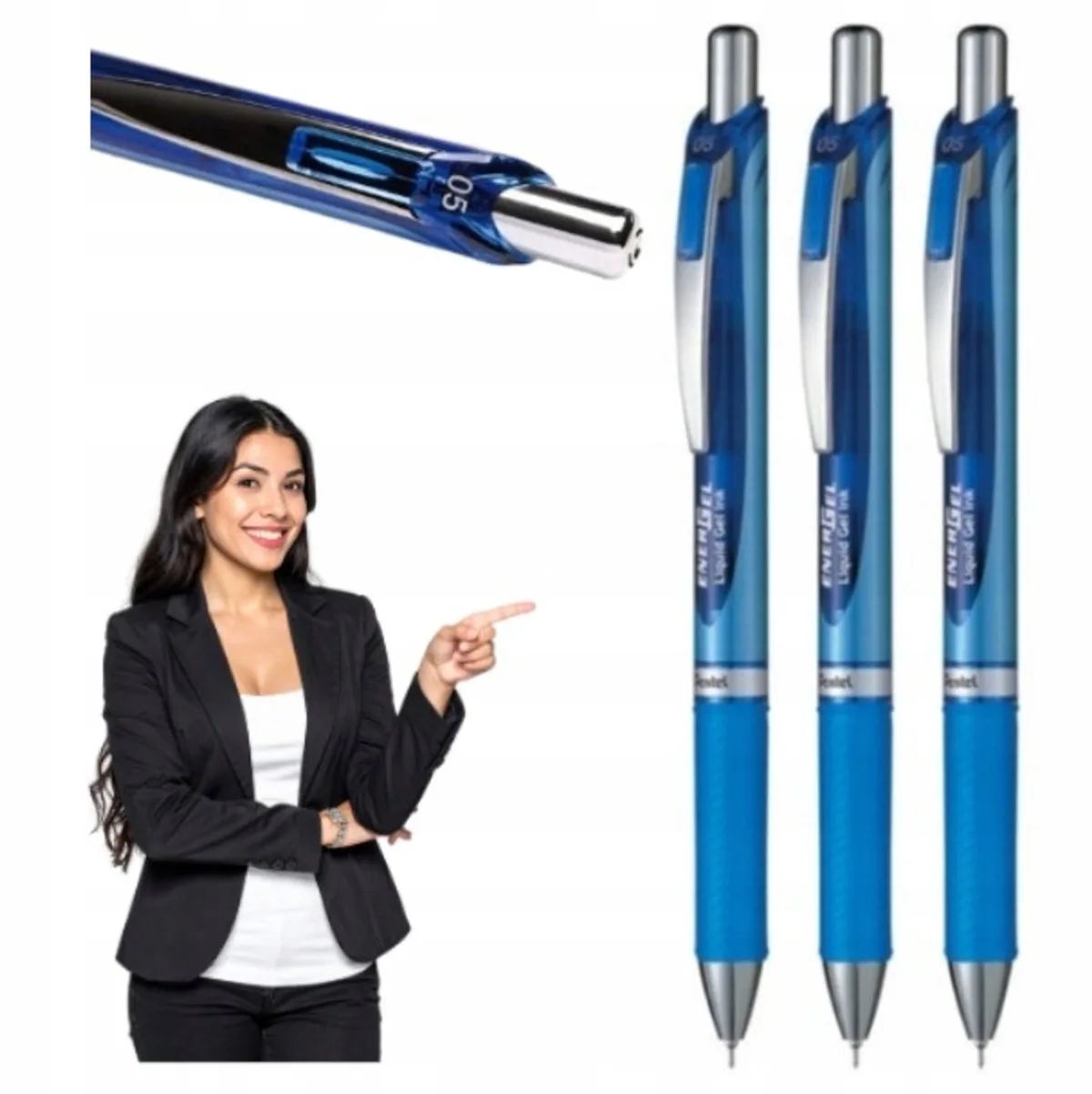 EnerGel BLN75 Gelpen Set - 3x 0.5mm, Sneldrogend de Pentel en Bleu – photo produit