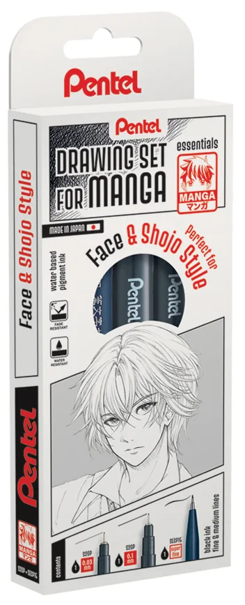 Fineliner-Set , Manga Face, , schwarz, 3er Set von Pentel – Produktfoto
