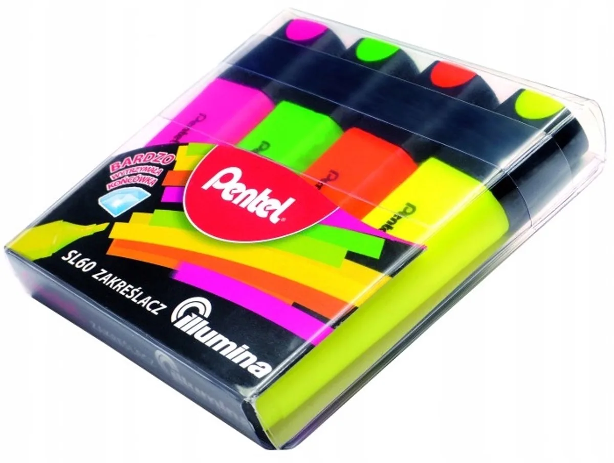 Markeerstiften SL60, 4 Kleuren, Platte Punt van Pentel in Meerkleurig – productfoto