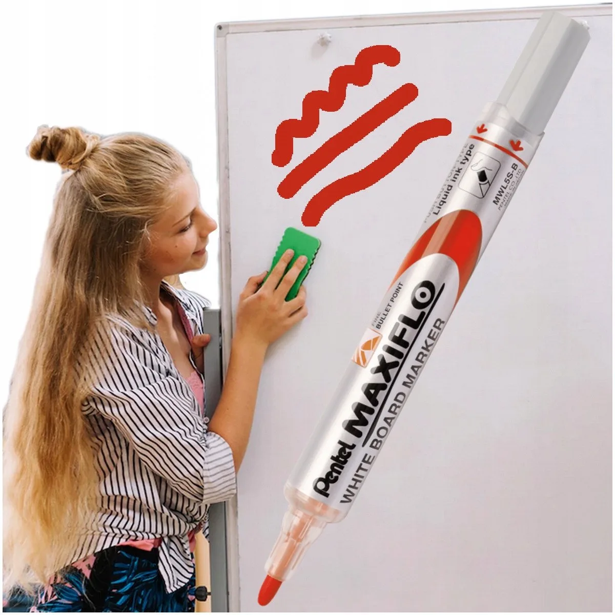 MaxiFlo MWL5S Rode Whiteboard Marker, 12 stuks van Pentel in Rood – productfoto